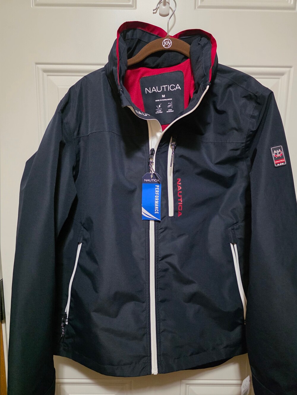 NAUTICA Men Performance Jacket Navy Blue Hooded Water Resistant NWT